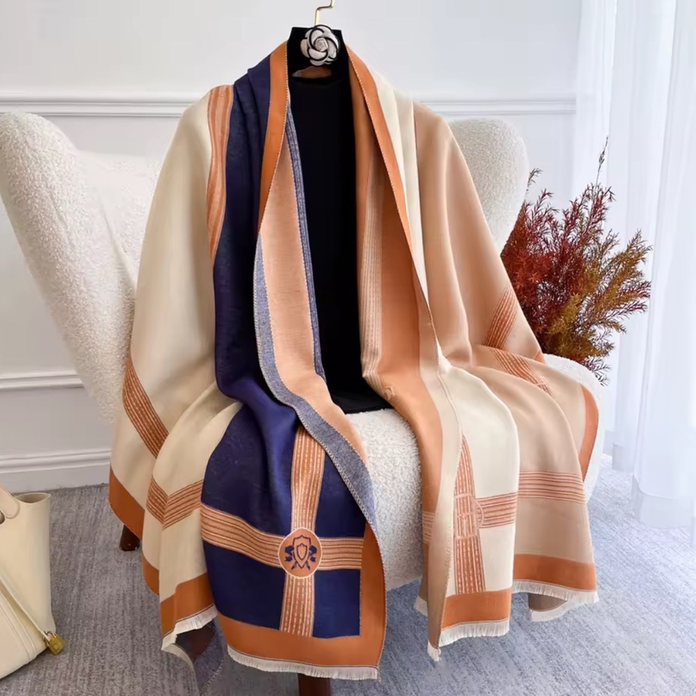 Elegant Beige and Navy Scarf